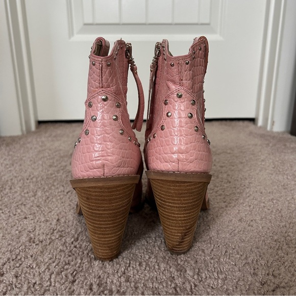 Sam Edelman Pink Iris Croc Embossed Leather Ankle Booties Size 10M - Picture 5 of 14